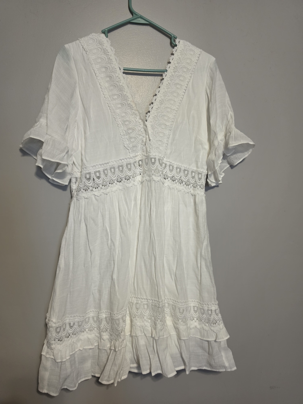 Sweet Surrender Mini White Lace-Trim V-Neck Women's Dress
